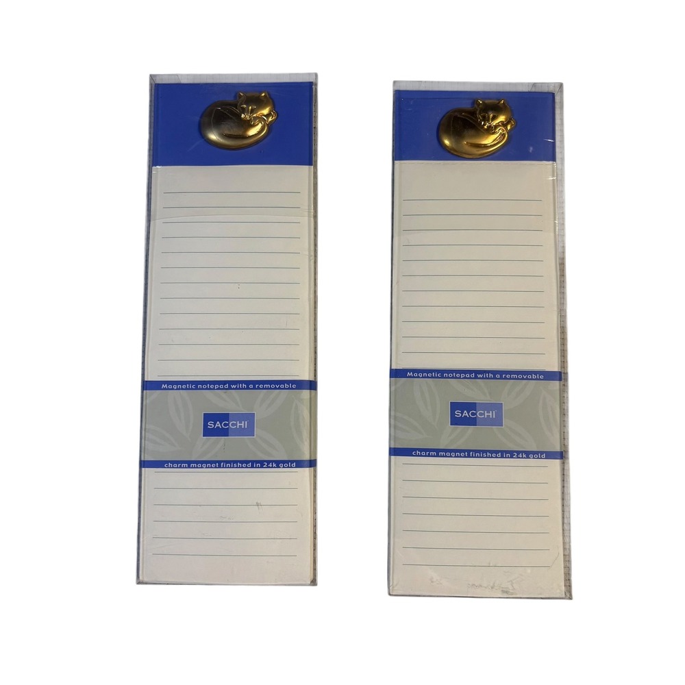 Sacchi Magnetic Notepad Set 2PK 24k Gold Finished Sleeping Cat Charm Magnets